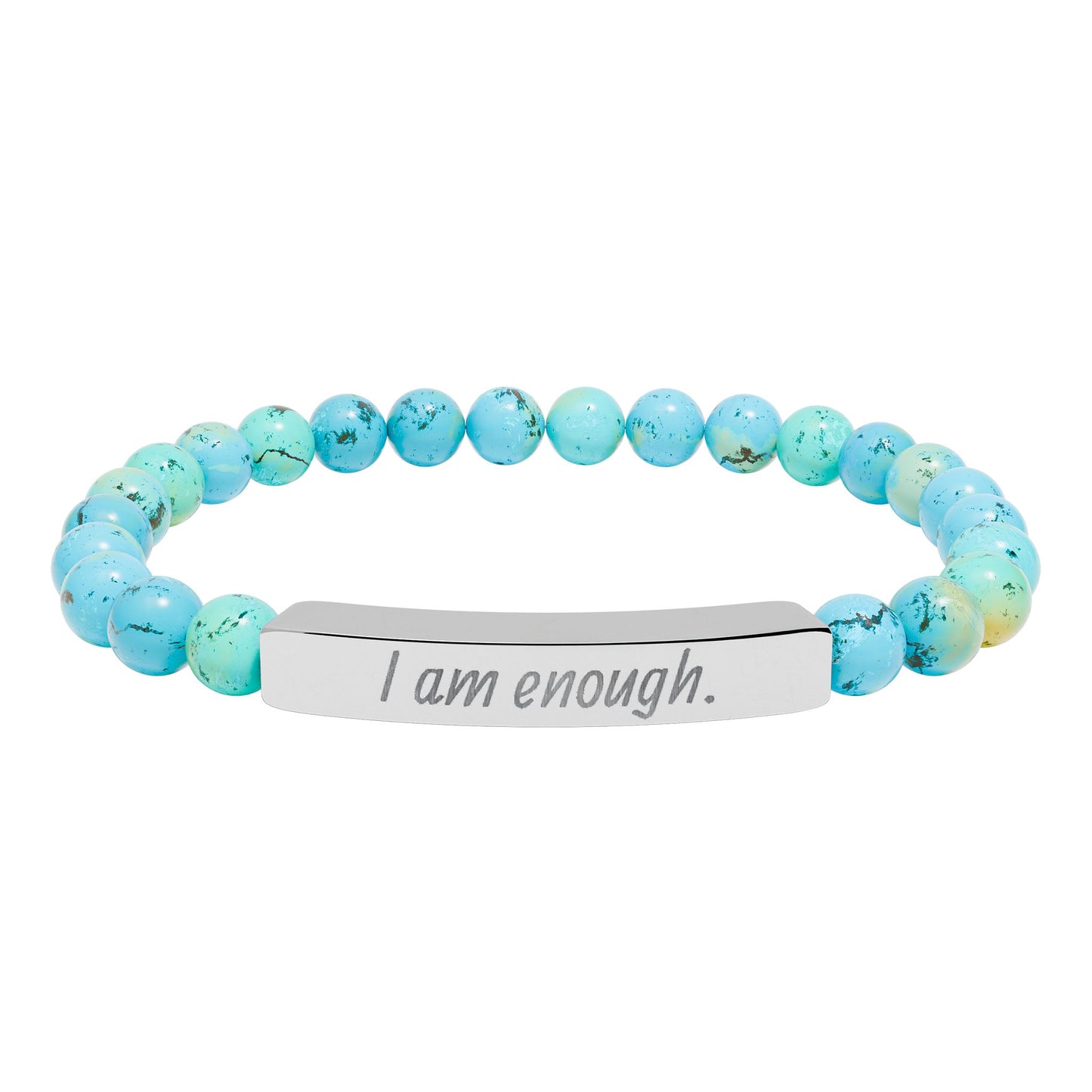 Engraved 'I Am Enough' Natural Stone Stretch Bracelet