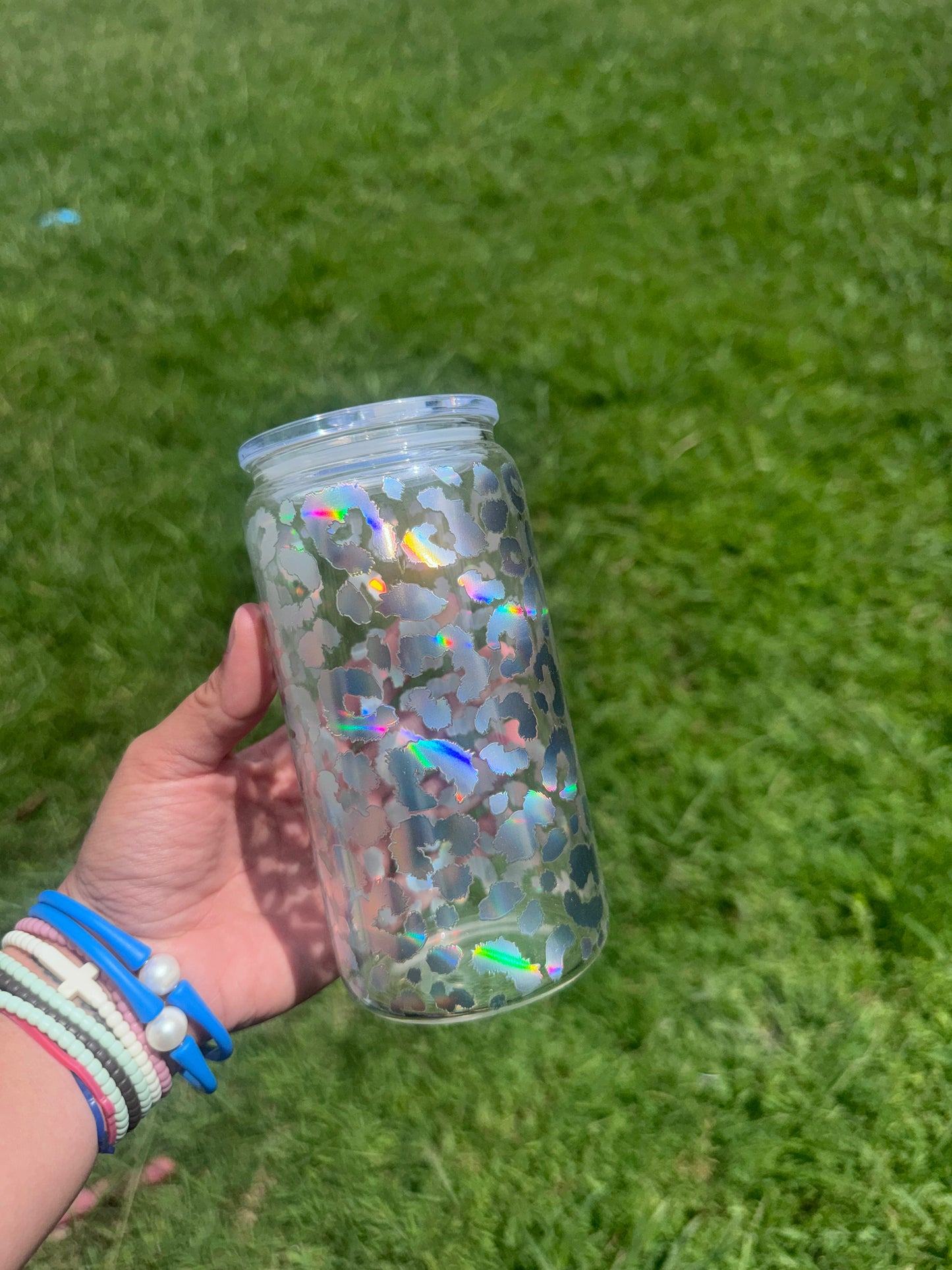 16oz holographic glass cup