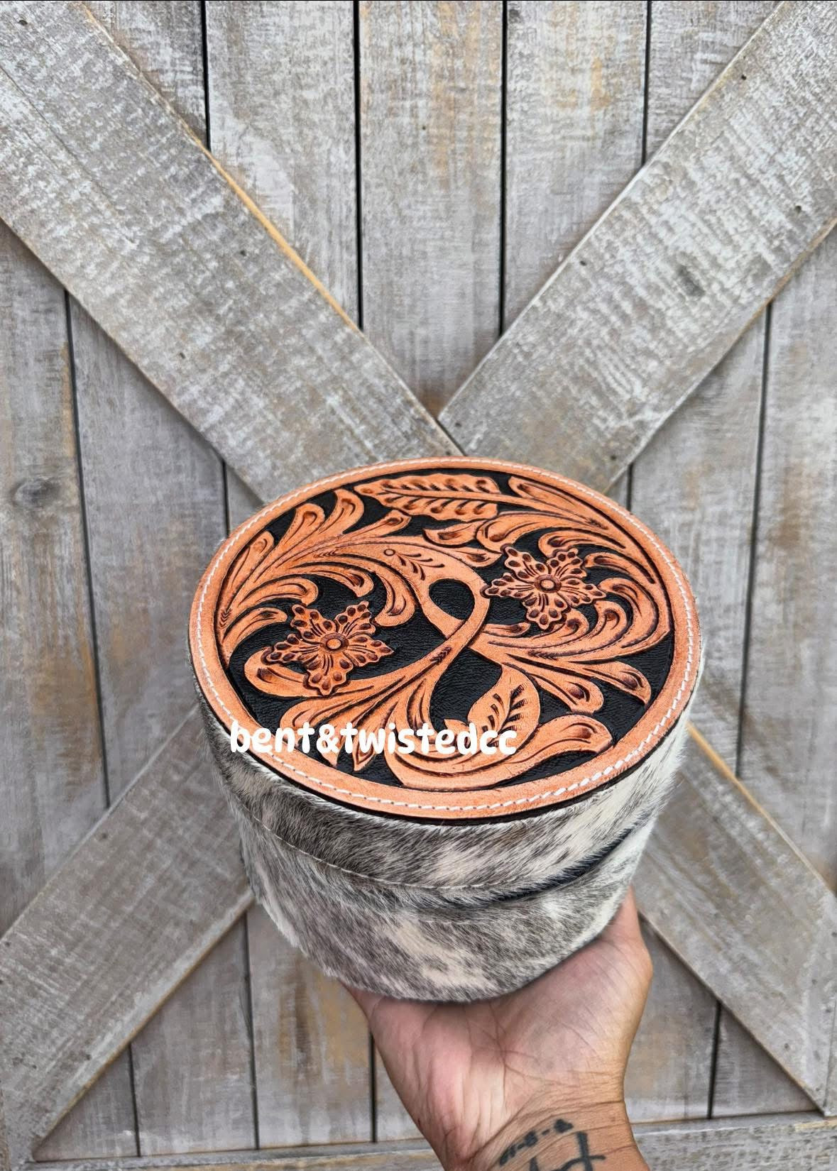 cow hide hand tooled jewelry case