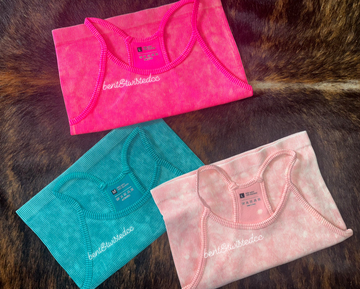 acid washed ribbed tank: turquoise