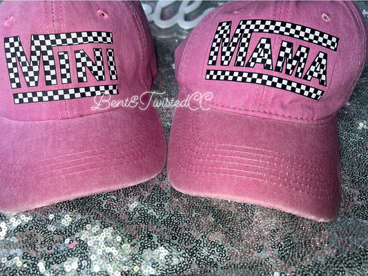 Black checkered mama & mini hats : set