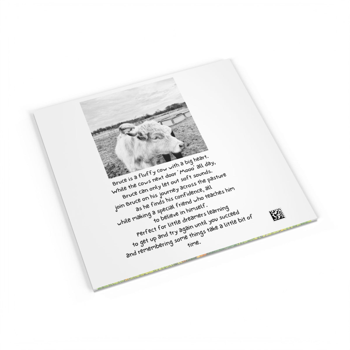 1-Softcover Photo Book: "Bruce the Cow Who Couldn't Moo at First" Farm Storybook for Toddlers & Early Readers