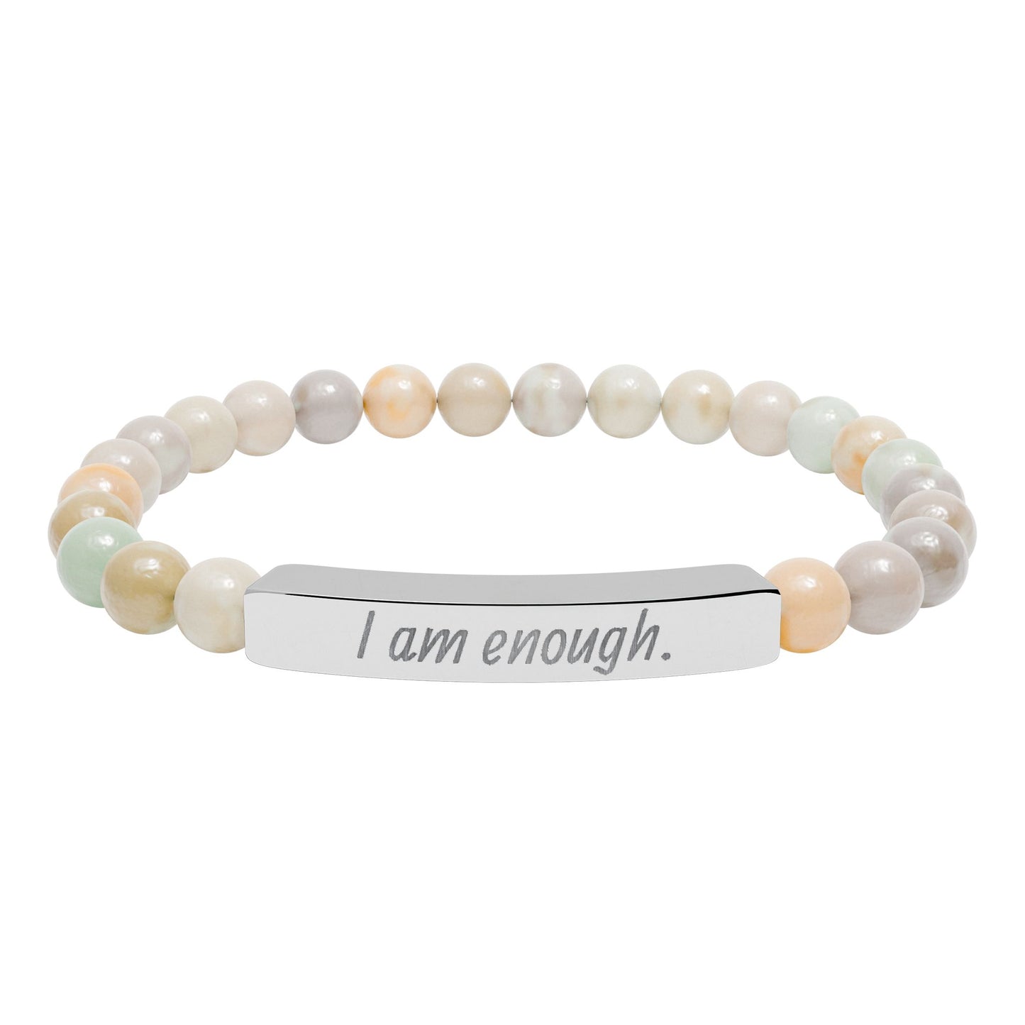 Engraved 'I Am Enough' Natural Stone Stretch Bracelet
