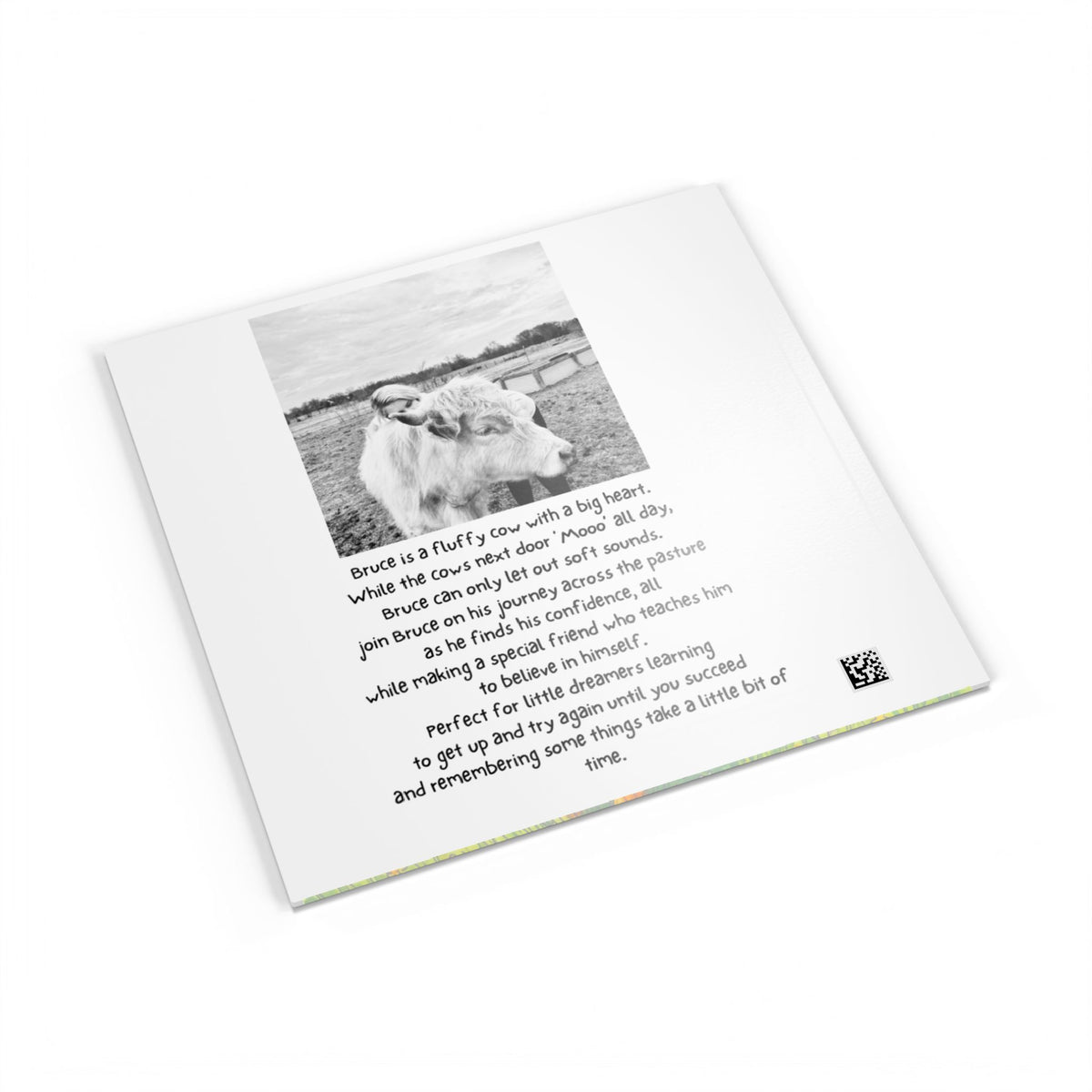 1-Softcover Photo Book: "Bruce the Cow Who Couldn't Moo at First" Farm Storybook for Toddlers & Early Readers
