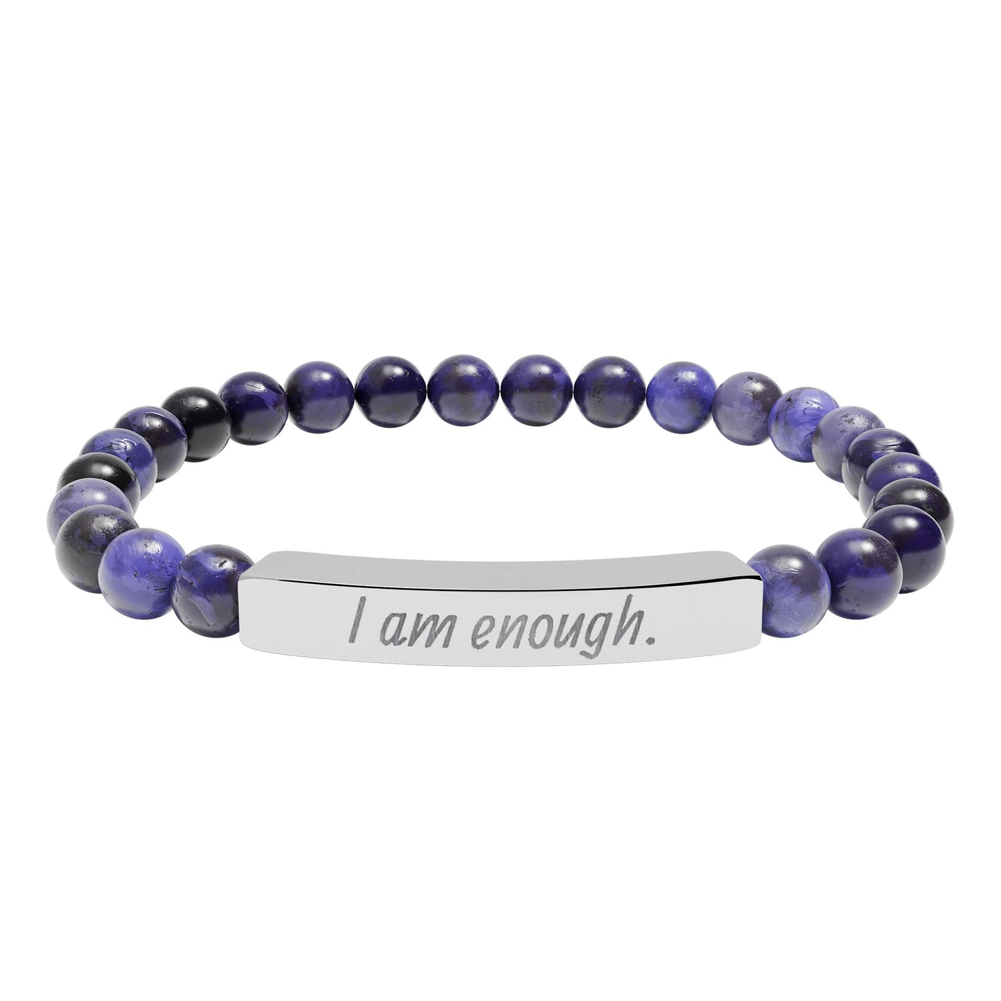 Engraved 'I Am Enough' Natural Stone Stretch Bracelet
