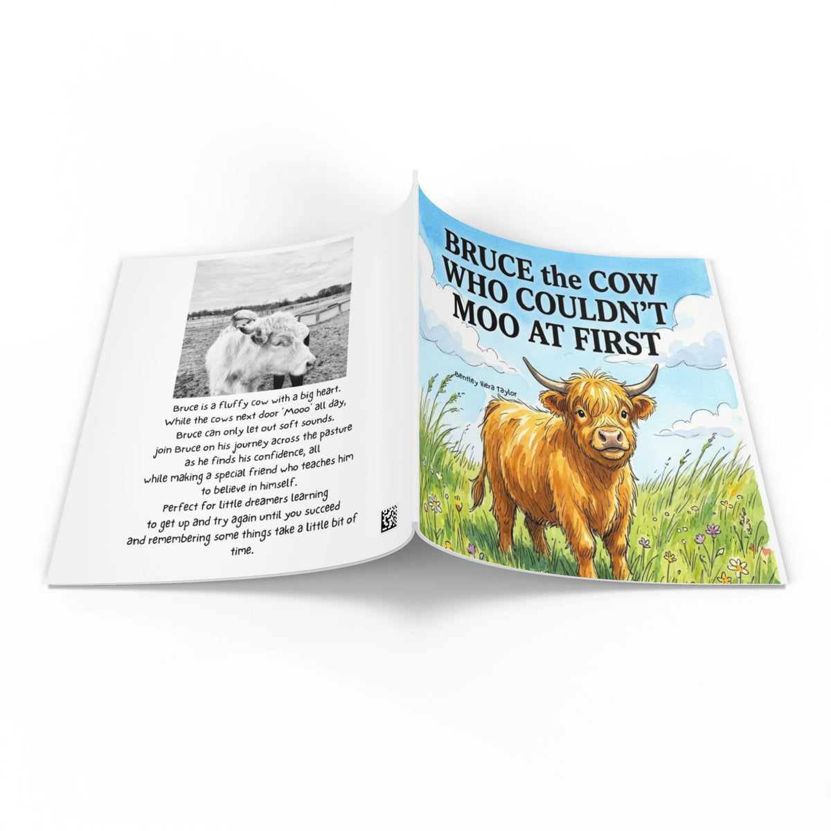 1-Softcover Photo Book: "Bruce the Cow Who Couldn't Moo at First" Farm Storybook for Toddlers & Early Readers