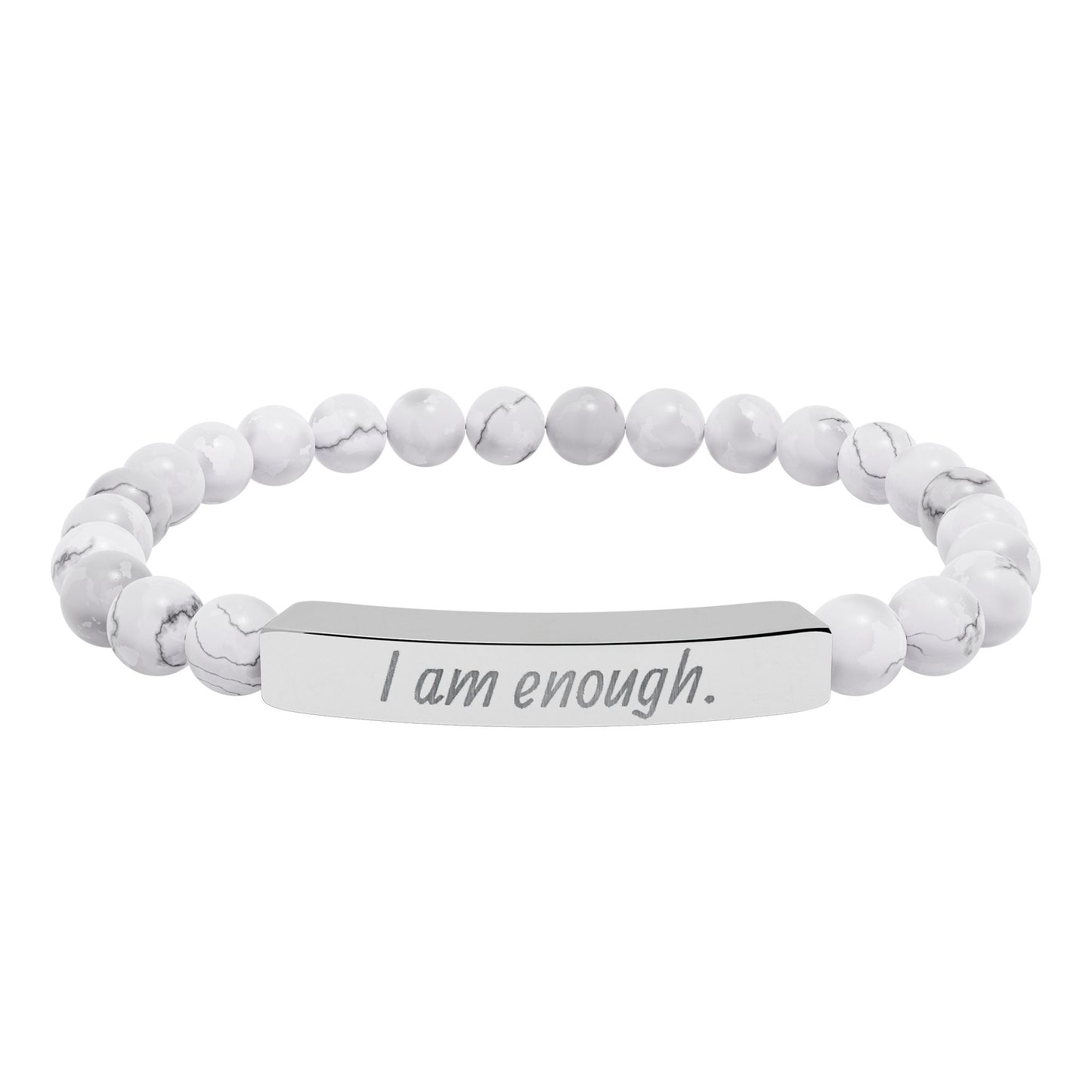 Engraved 'I Am Enough' Natural Stone Stretch Bracelet