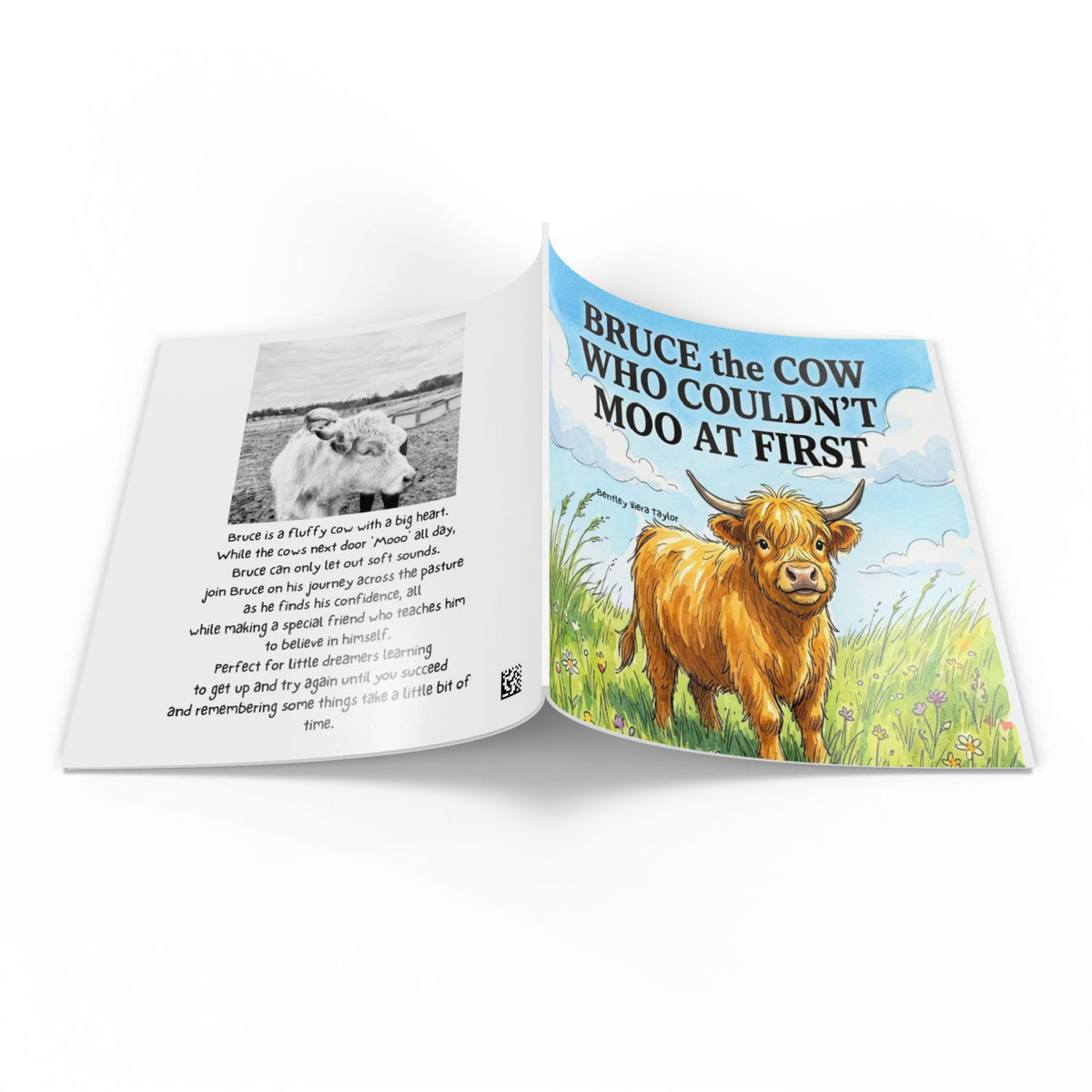 1-Softcover Photo Book: "Bruce the Cow Who Couldn't Moo at First" Farm Storybook for Toddlers & Early Readers