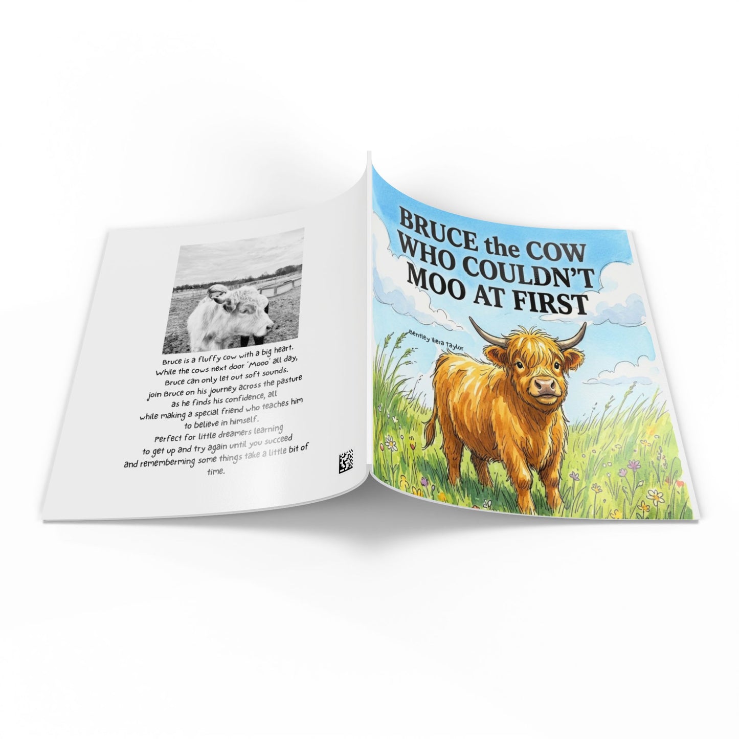 1-Softcover Photo Book: "Bruce the Cow Who Couldn't Moo at First" Farm Storybook for Toddlers & Early Readers