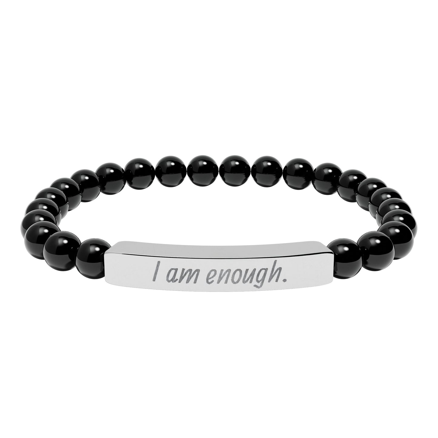 Engraved 'I Am Enough' Natural Stone Stretch Bracelet
