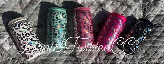 16oz holographic leopard glass cans