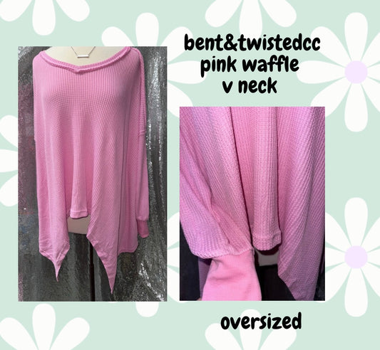 pink waffle knit v neck