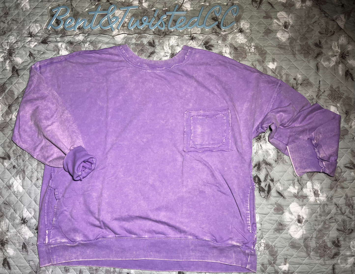 Acid washed lavender pocket oversize top