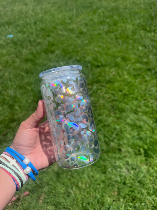 16oz holographic glass cup