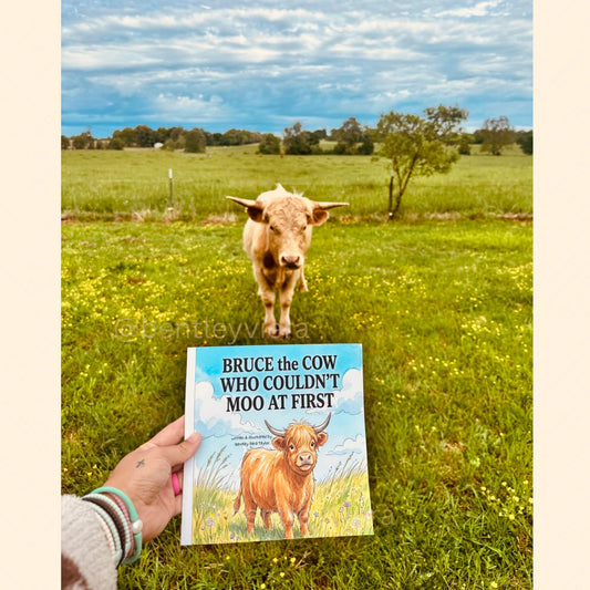 1-Softcover Photo Book: "Bruce the Cow Who Couldn't Moo at First" Farm Storybook for Toddlers & Early Readers